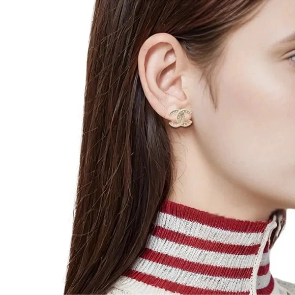 CHANEL Gold and Silver Crystal Earrings